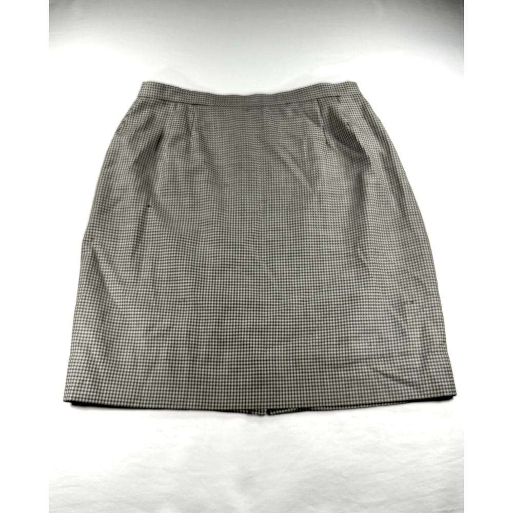 Akris Switzerland Black White Houndstooth Wool Pencil Skirt Vintage Luxury